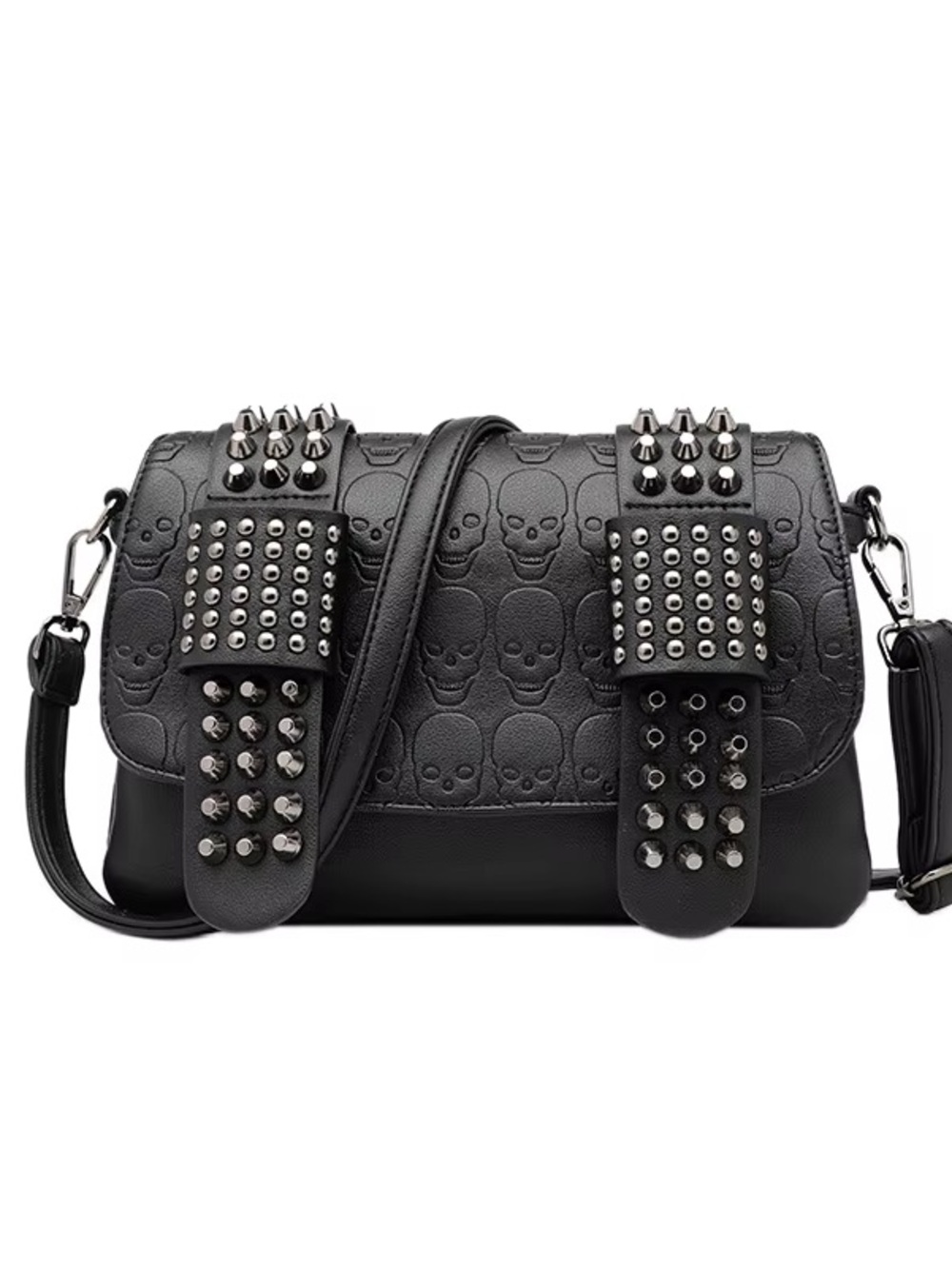 Hot Topic Black Skull-Embossed Studded Crossbody Bag